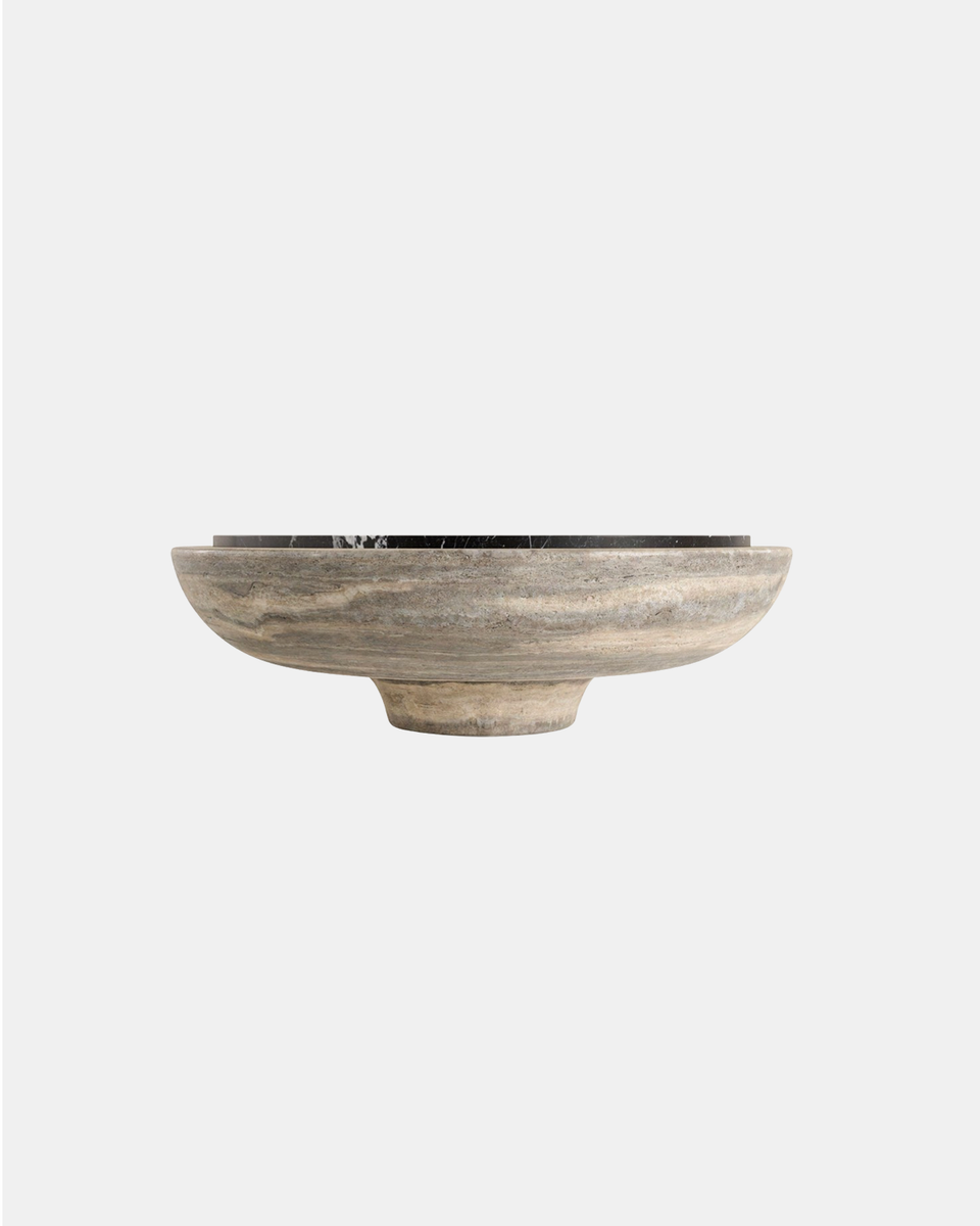 SOLEIL TRAVERTINE SILVER AND MARQUINA UNITO MARBLE COFFEE TABLE