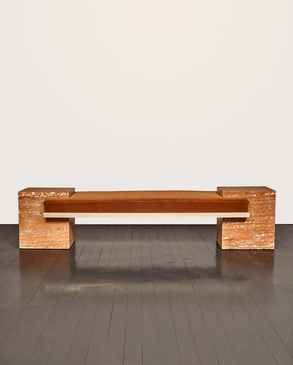 COEXIST BENCH IN ORANGE TRAVERTINE