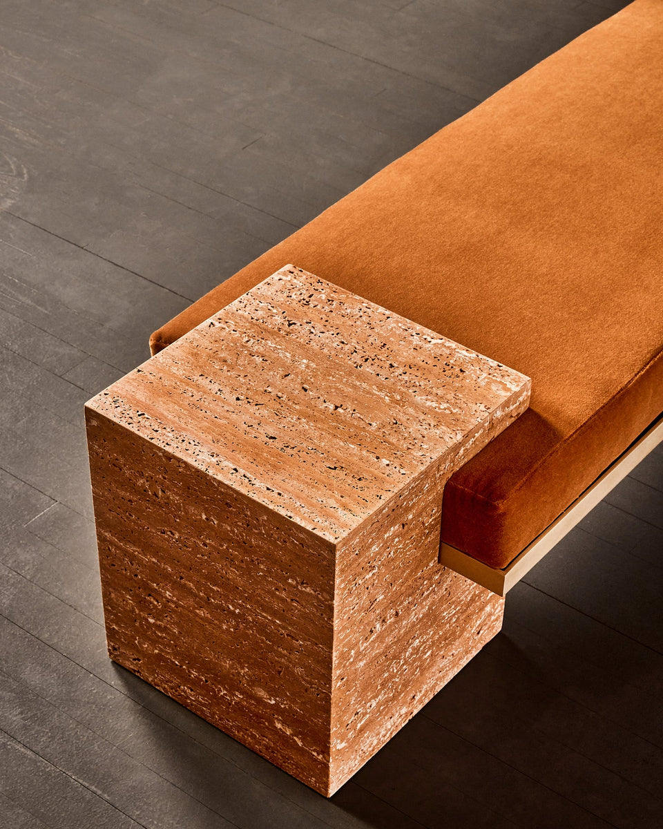 COEXIST BENCH IN ORANGE TRAVERTINE