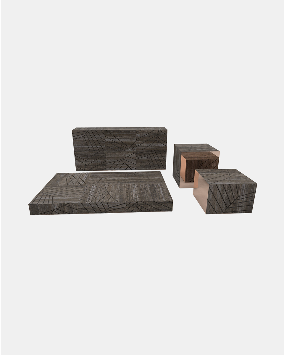 FOGLIE TRAVERTINE TITANIUM AND COPPER R80 - 180, S60, S40, R15 - 120 x 180