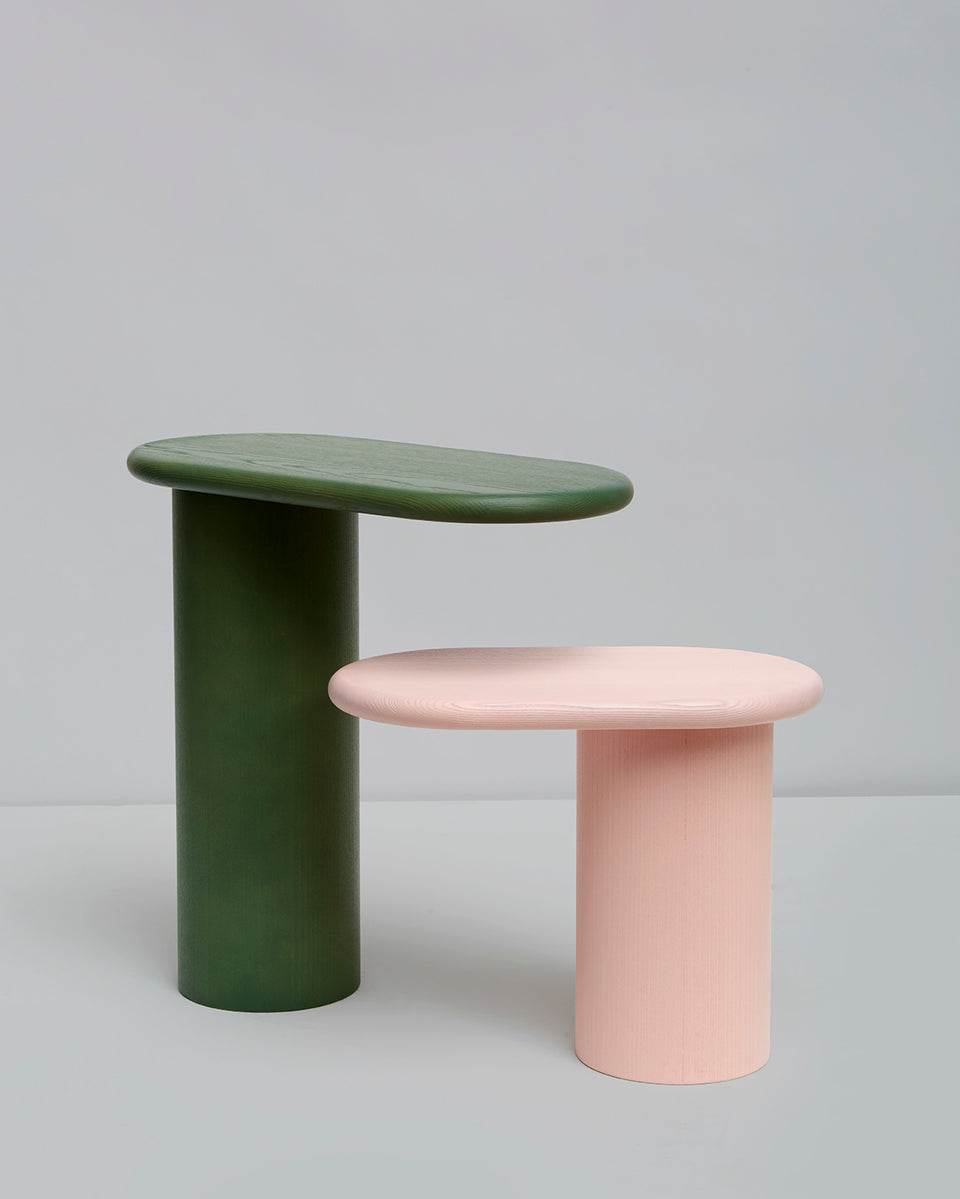 CANTILEVER SMALL STAINED WOOD SIDE TABLE