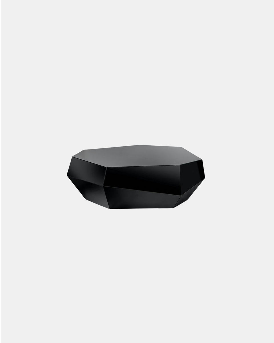 THREE ROCKS BLACK GLASS LOW COFFEE TABLE