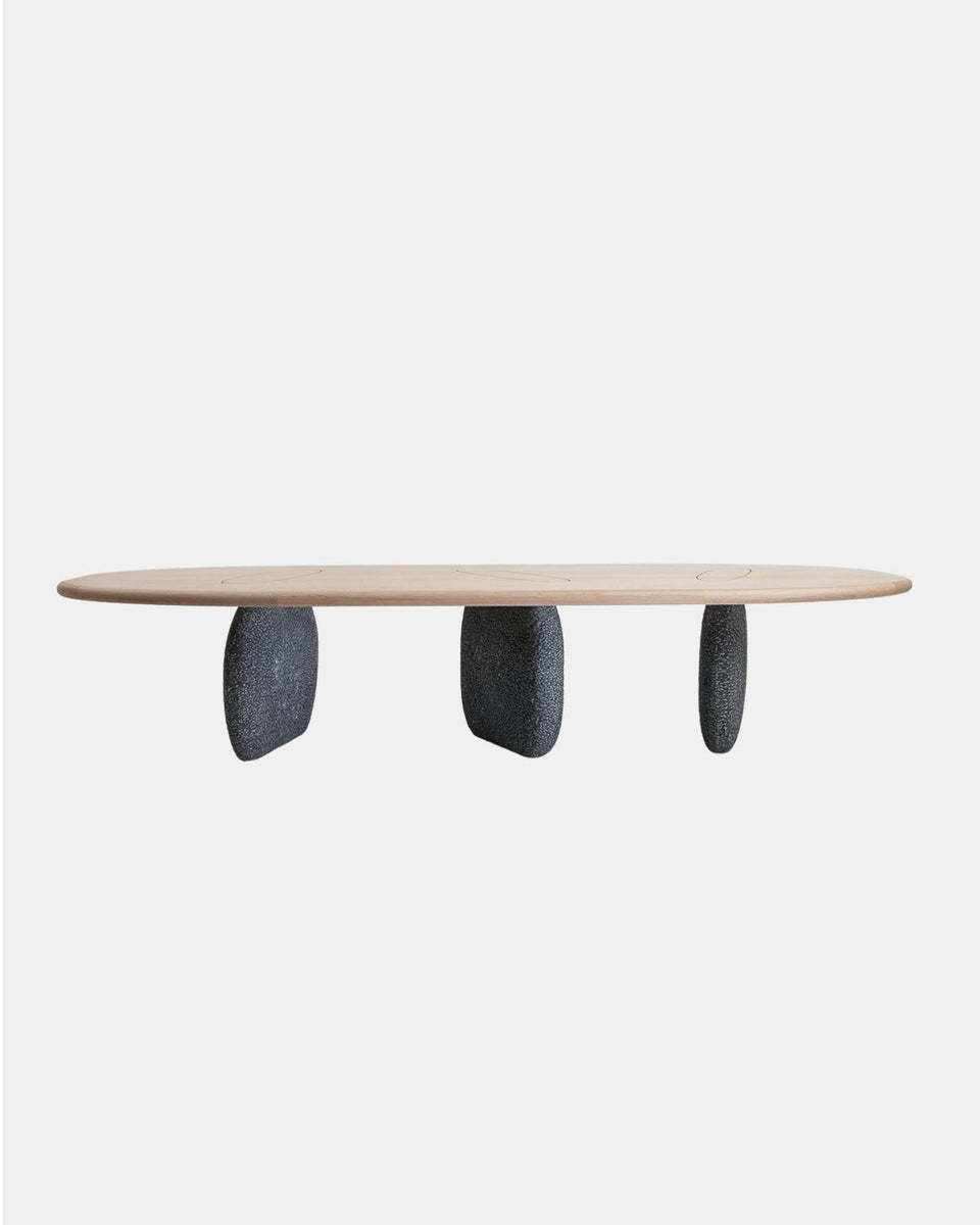 GALET OAK DINING TABLE STONE LEGS
