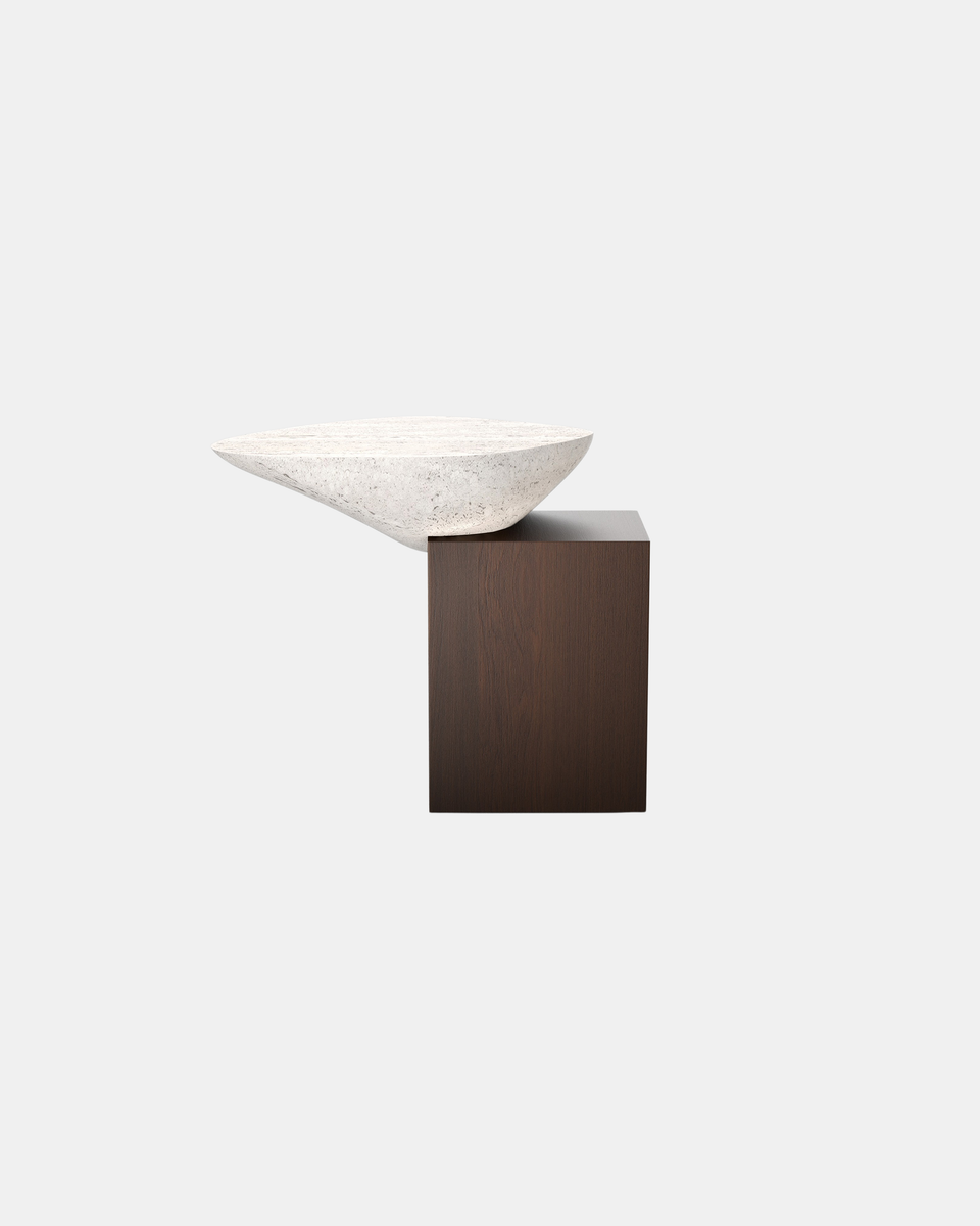 ORIGINS BROWN TRAVERTINE SIDE TABLE