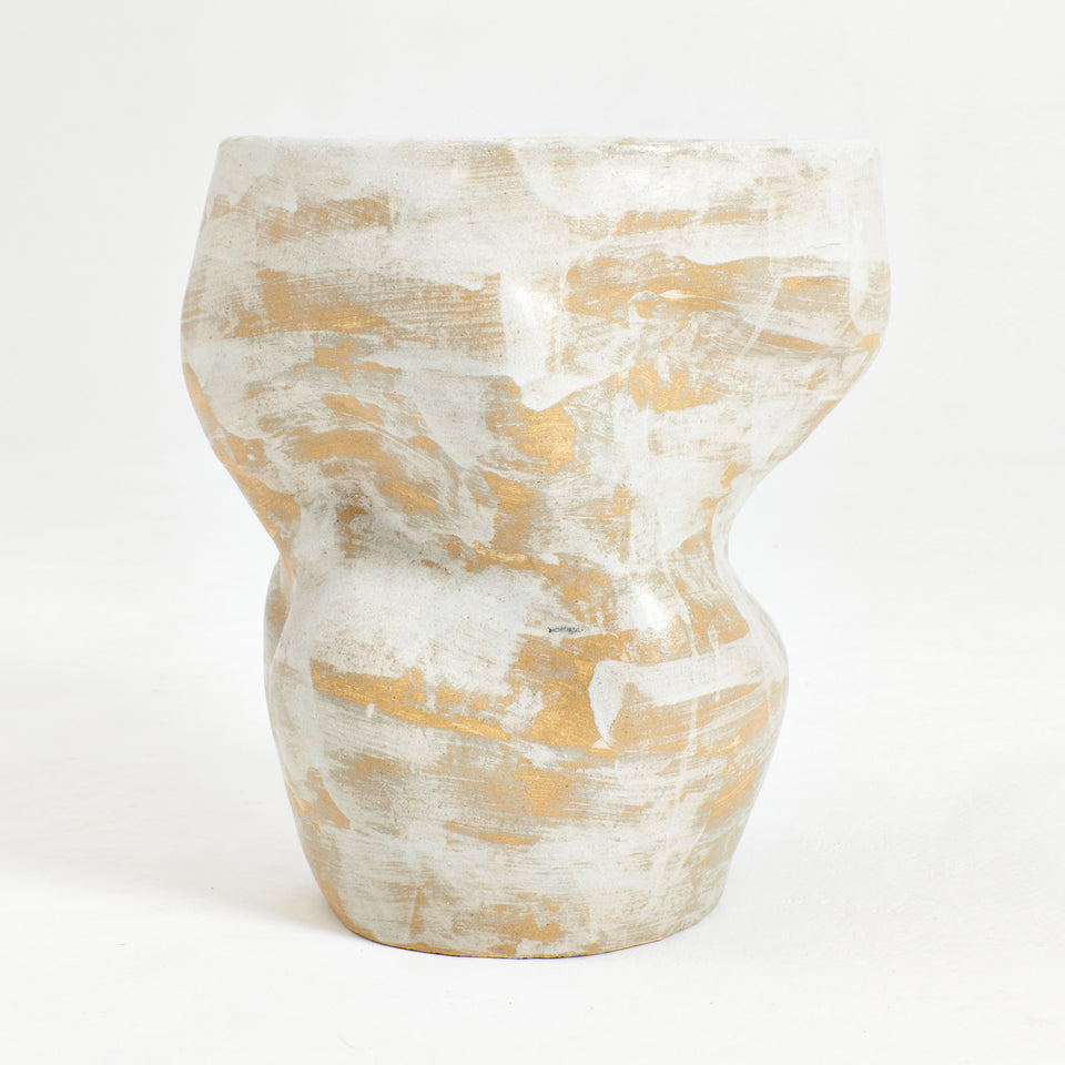 CERAMIC BRUSHED WHITE SIDE TABLE