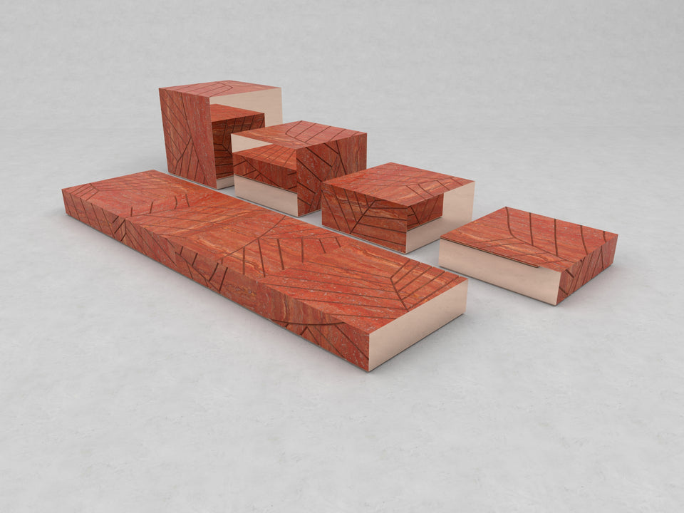 FOGLIE TRAVERTINE RED R60, R40, R25, R15, R15 - 240