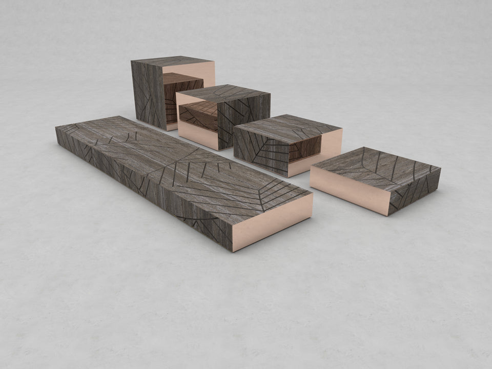 FOGLIE TRAVERTINE TITANIUM AND COPPER R60, R40, R25, R15, R15 - 240