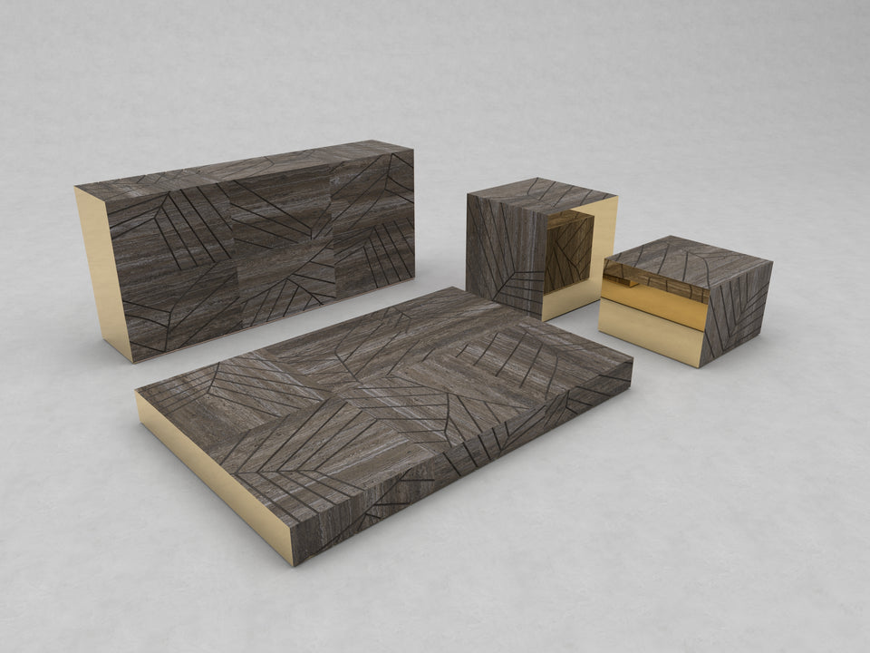 FOGLIE TRAVERTINE TITANIUM AND GOLD R80 - 180, S60, S40, R15 - 120 X 180
