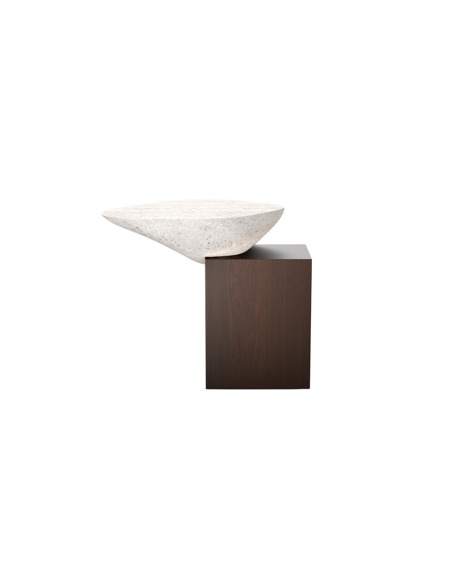 ORIGINS BROWN TRAVERTINE SIDE TABLE