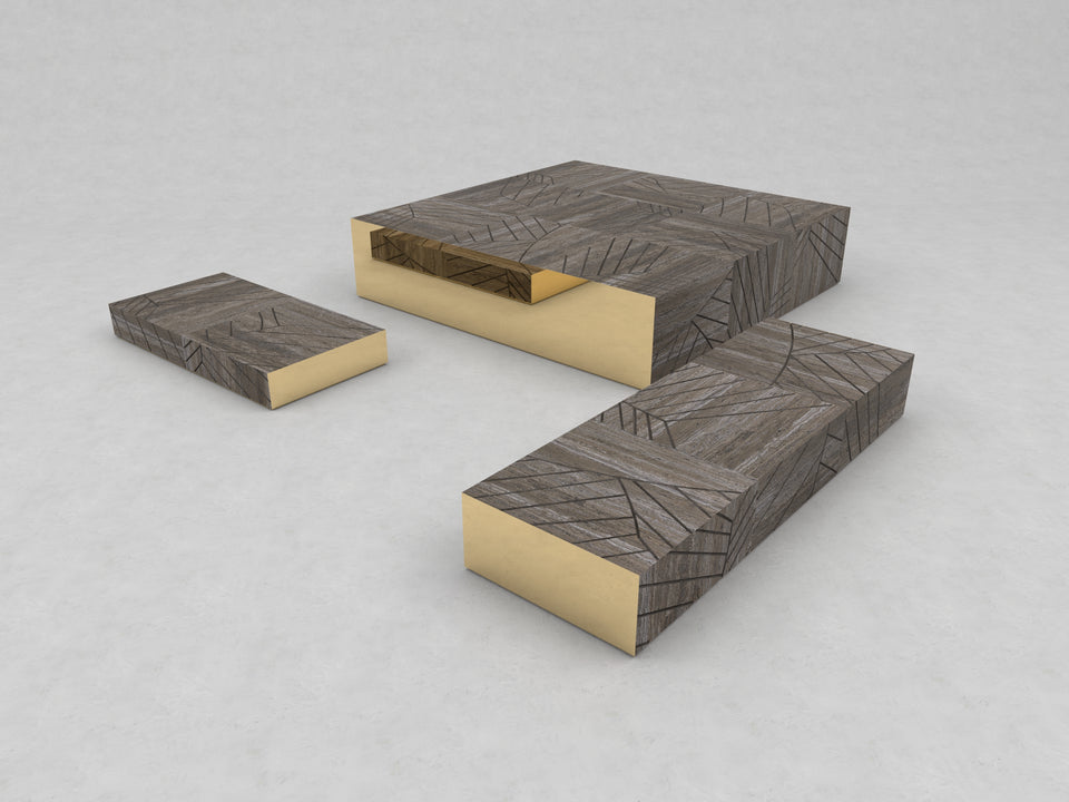 FOGLIE TRAVERTINE TITANIUM AND GOLD S40 - 180, R25 - 180, R15 - 120