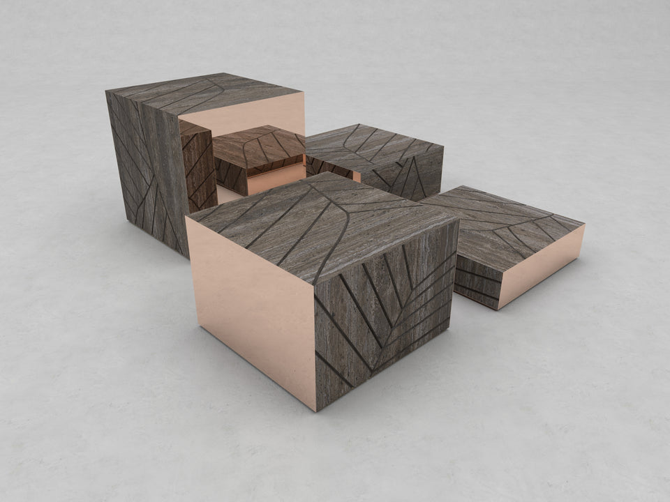 FOGLIE TRAVERTINE TITANIUM AND COPPER S60, S40, S25, S15