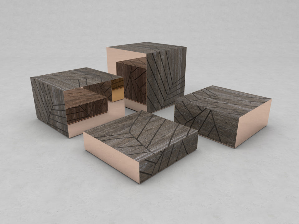 FOGLIE TRAVERTINE TITANIUM AND COPPER S60, S40, S25, S15