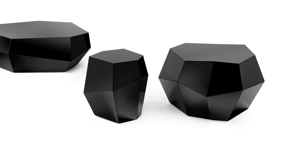 THREE ROCKS BLACK GLASS MEDIUM COFFEE TABLE