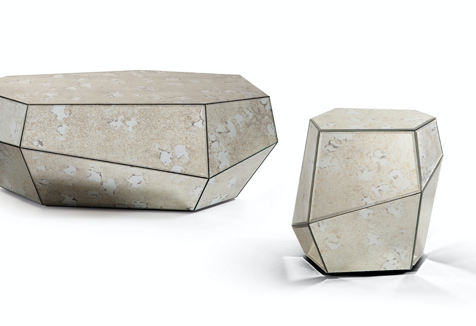 THREE ROCKS AGED MIRROR HIGH SIDE TABLE