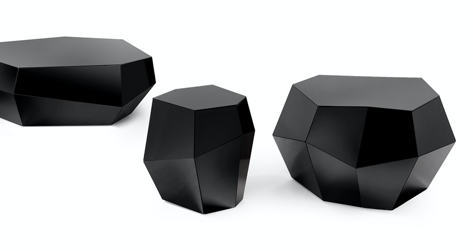 THREE ROCKS BLACK GLASS LOW COFFEE TABLE