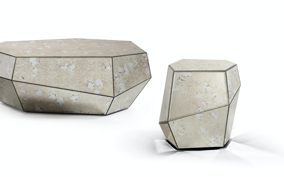 THREE ROCKS AGED MIRROR LOW COFFEE TABLE