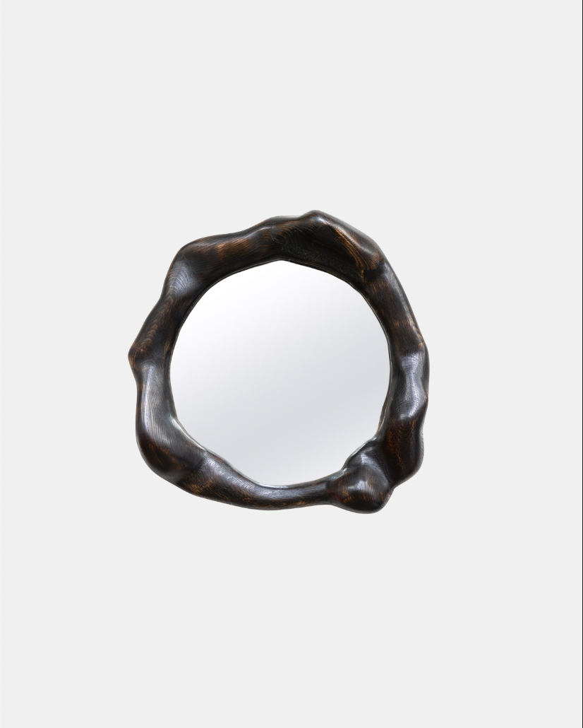ROUND CHARRED OAK WOOD MIRROR