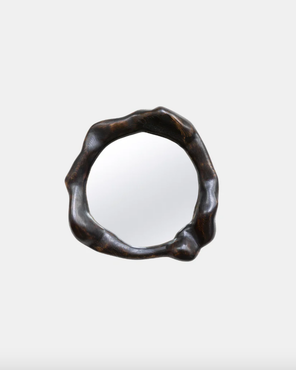ROUND CHARRED OAK WOOD MIRROR