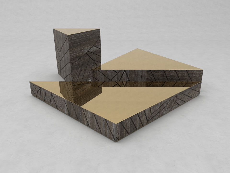 FOGLIE TRAVERTINE TITANIUM AND GOLD T15 - 170 X 120, T60, T25 - 120