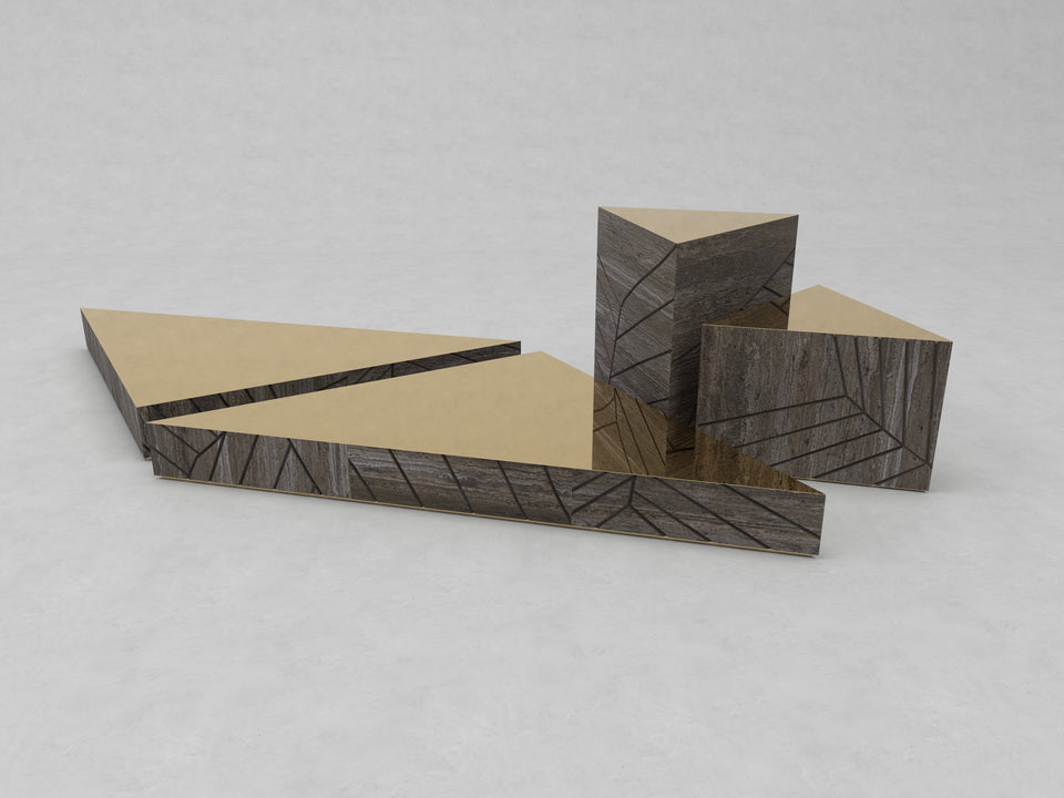 FOGLIE TRAVERTINE TITANIUM AND GOLD T15 - 170 X 120, T60, T40