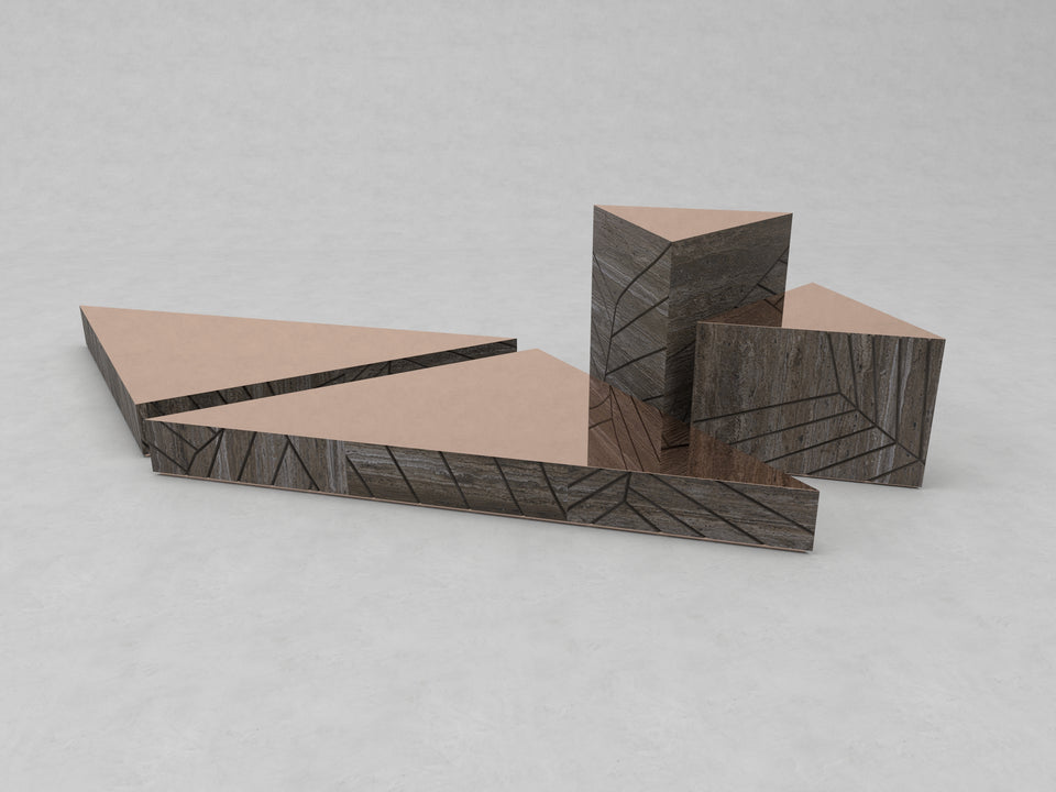 FOGLIE TRAVERTINE TITANIUM AND COPPER T15 - 170 X 120, T60, T40