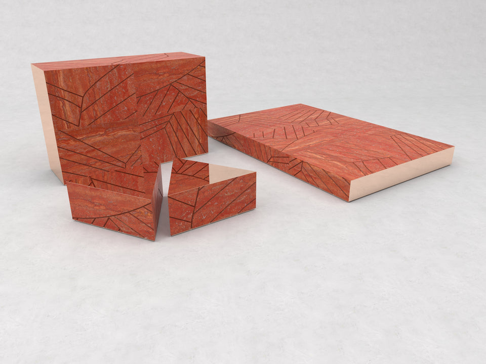 FOGLIE TRAVERTINE RED T25, T25, R80 - 120, R15 - 120 X 180