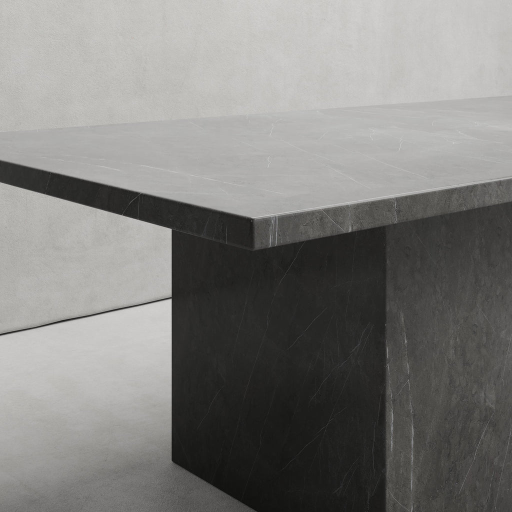ZAHARA DINING TABLE IN DARK GREY MARBLE FREEMAN GALLERY