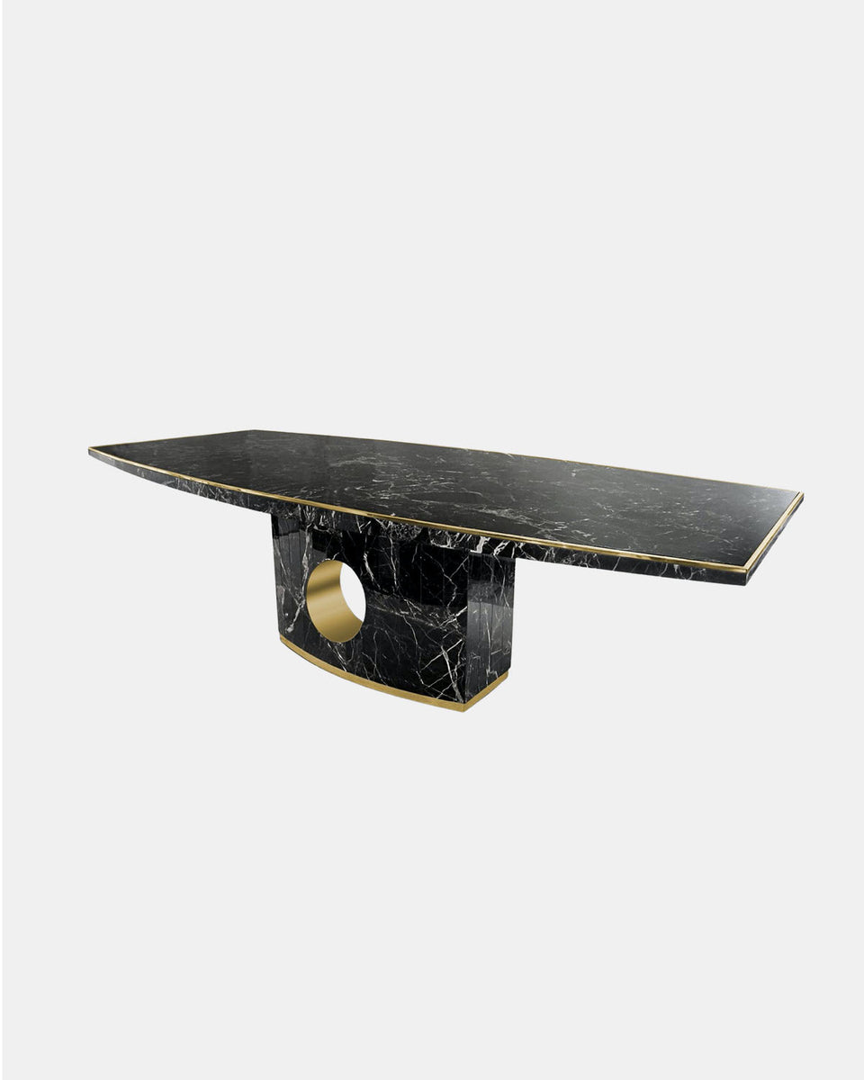 TRI HOLE ELLIPTIQUE TABLE IN BLACK MARBLE AND BRASS