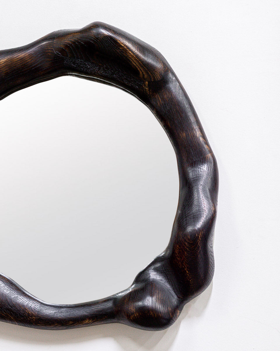 ROUND CHARRED OAK WOOD MIRROR