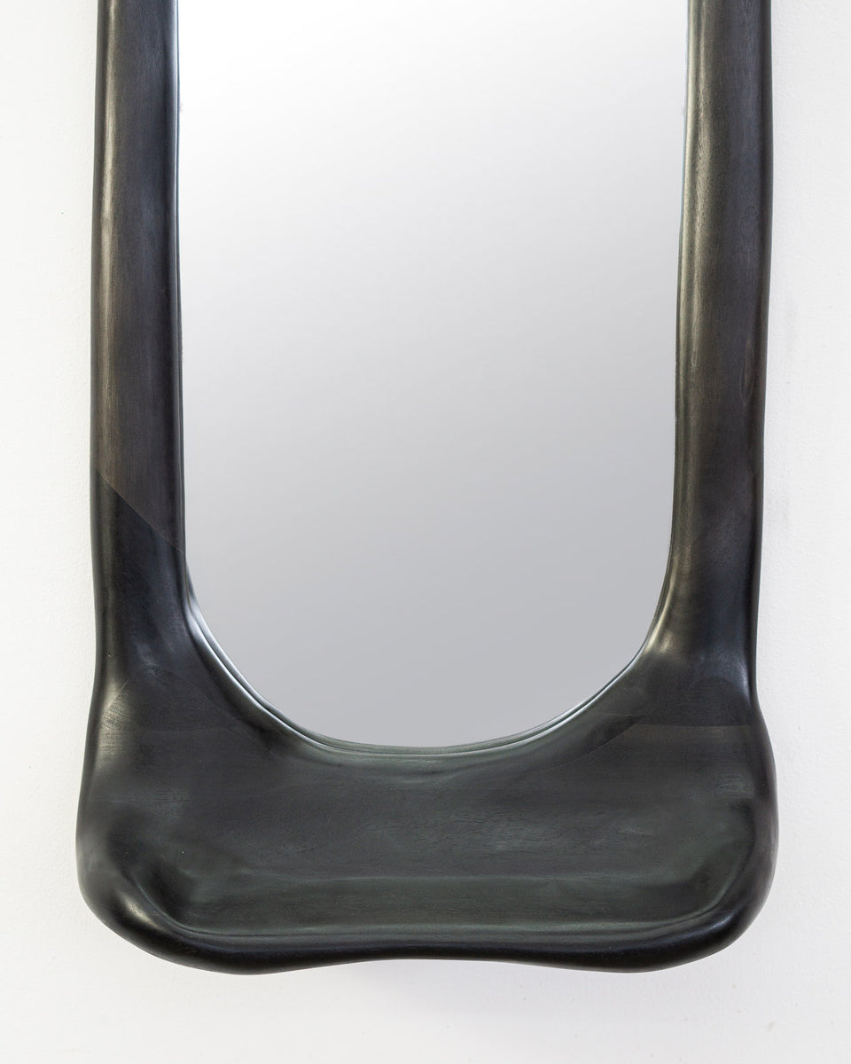 EBONIZED WALNUT WOOD MIRROR WITH SHELF