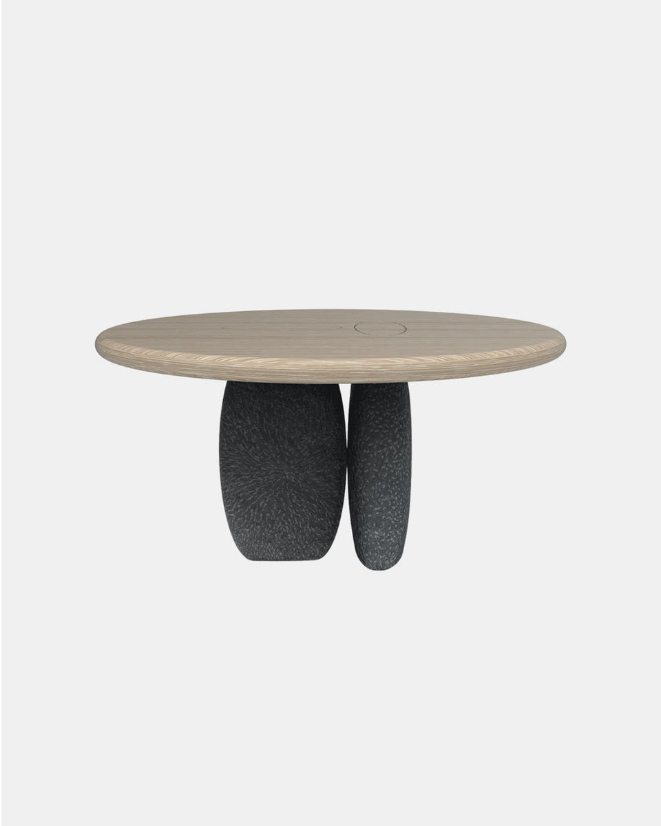 GALET OAK DINING TABLE ROUND STONE LEGS