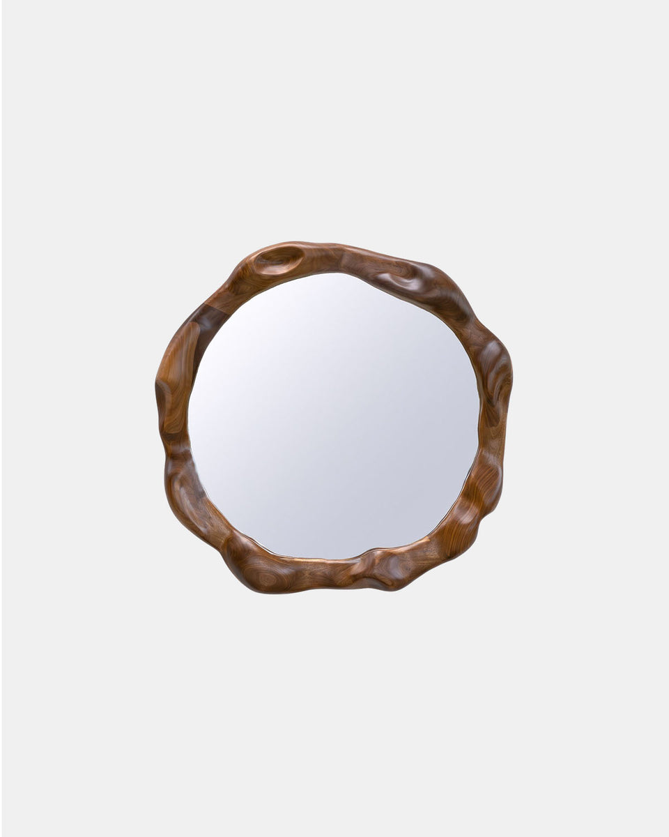 ROUND WALNUT WOOD MIRROR