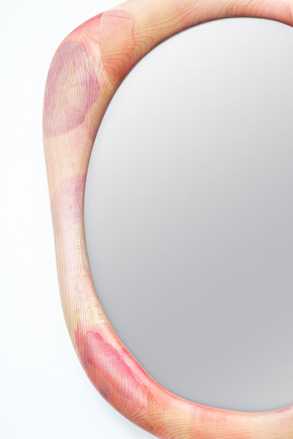 ROUND BLEACHED MAPLE WOOD & WOOD STAIN MIRROR