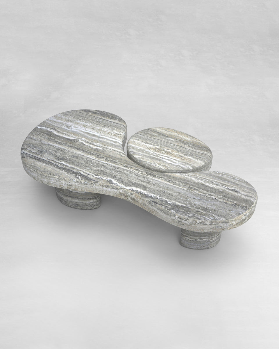 US SILVER TRAVERTINE COFFEE TABLE