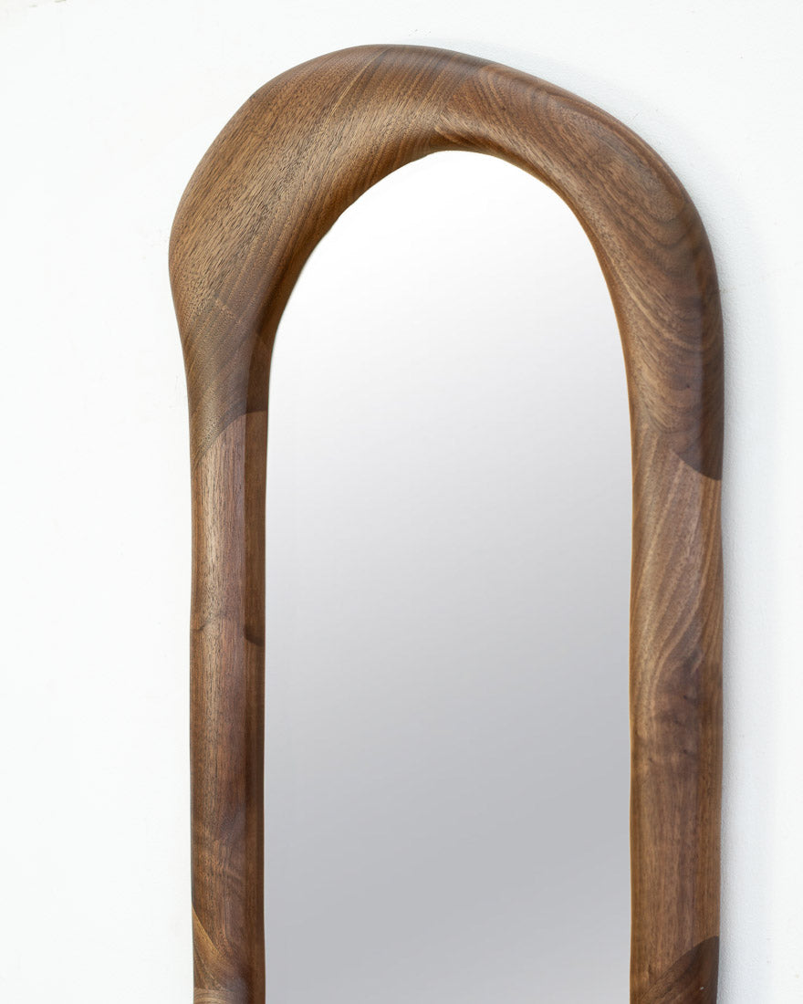 NATURAL WALNUT WOOD MIRROR WITH SHELF