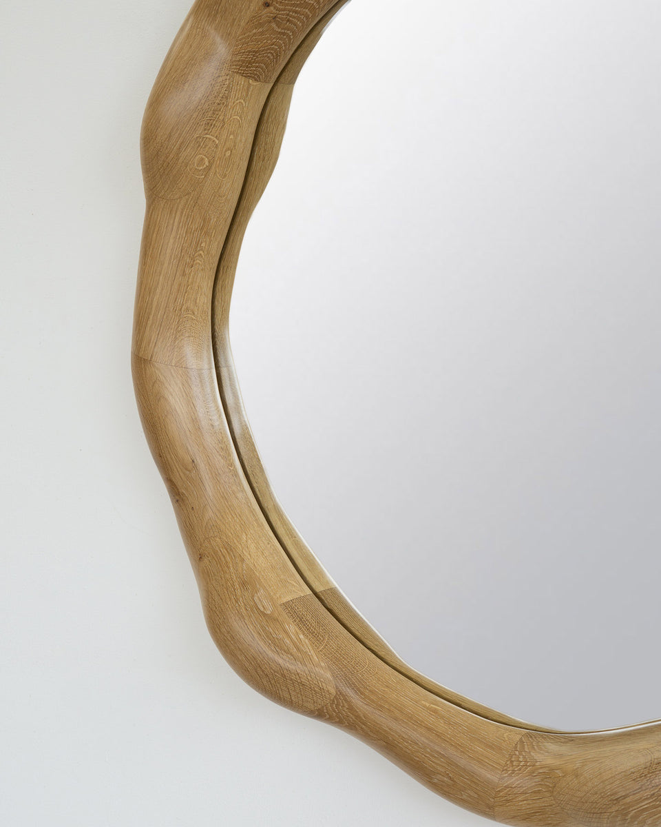 ROUND WHITE OAK WOOD MIRROR