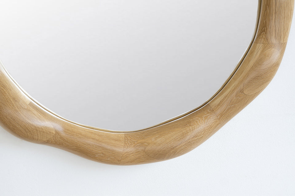 ROUND WHITE OAK WOOD MIRROR